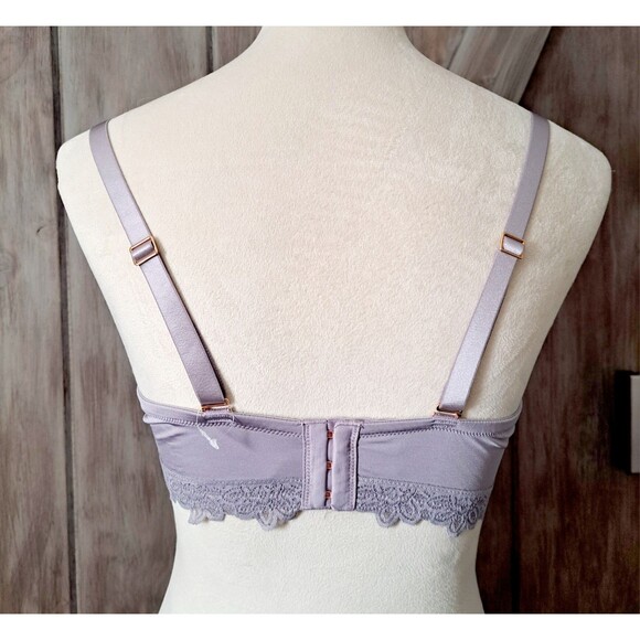Aerie Real Power Plunge Push Up Bra 38D Light Purple Grey Lace Trim Sexy NWOT - Picture 7 of 16